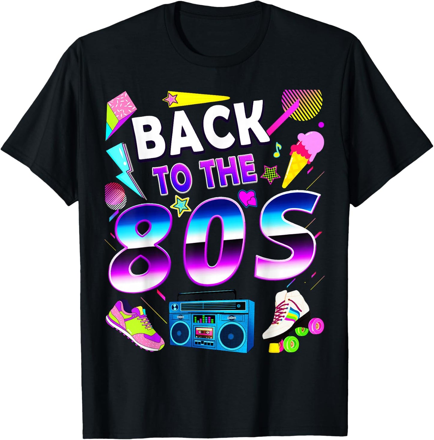 Retro 1980s Aesthetic – Colourful Teen Throwback Style T-Shirt - T-Shirt | Black