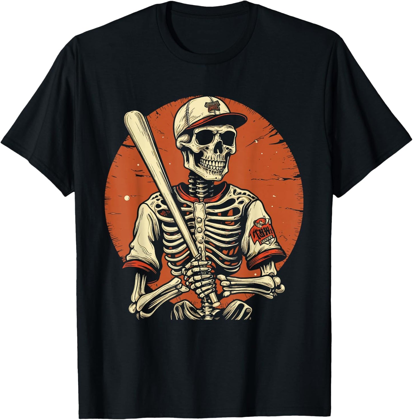 Spooky Creepy Vintage Baseball Skeleton Halloween Men Boys T-Shirt - T-Shirt | Black