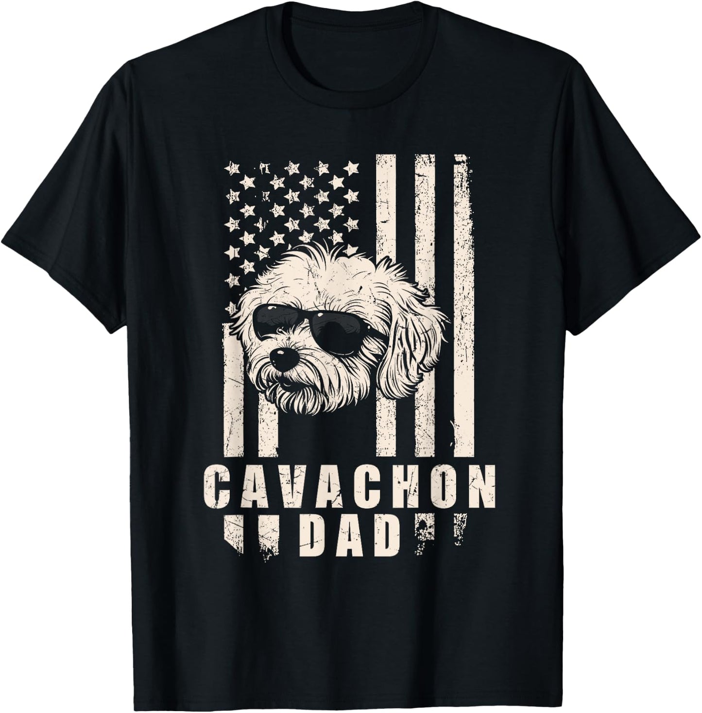 Cavachon Dog Dad American Flag Gifts for Best Father Men T-Shirt - T-Shirt | Black