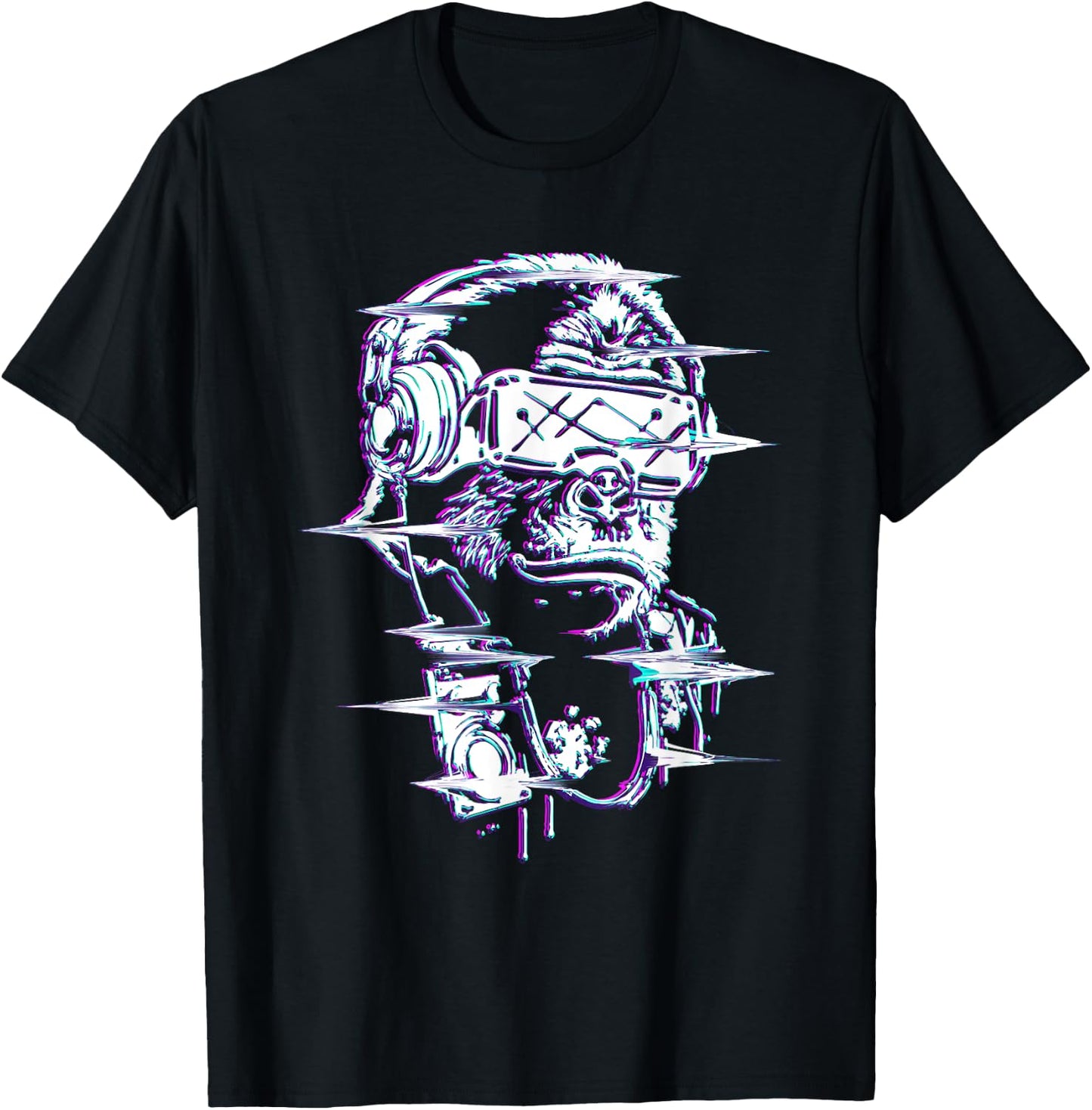VR and VR Gamer with virtual reality and monkey T-Shirt - T-Shirt | Black
