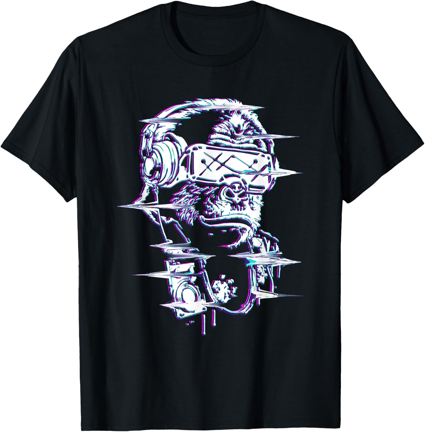 VR and VR Gamer with virtual reality and monkey T-Shirt - T-Shirt | Black