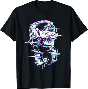 VR and VR Gamer with virtual reality and monkey T-Shirt - T-Shirt | Black