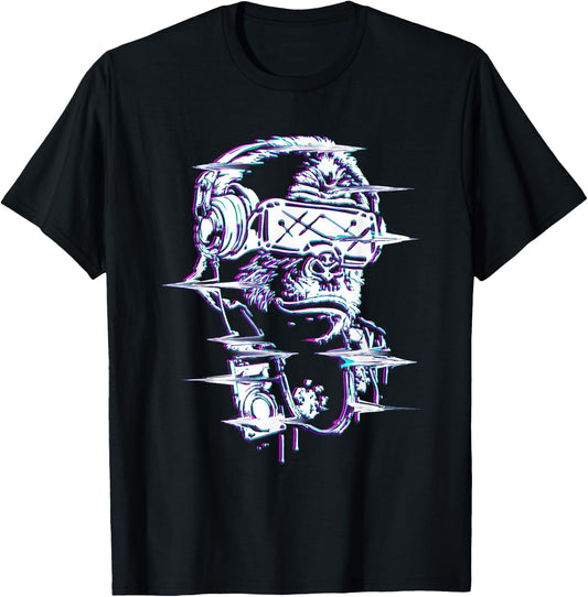 VR and VR Gamer with virtual reality and monkey T-Shirt - T-Shirt | Black