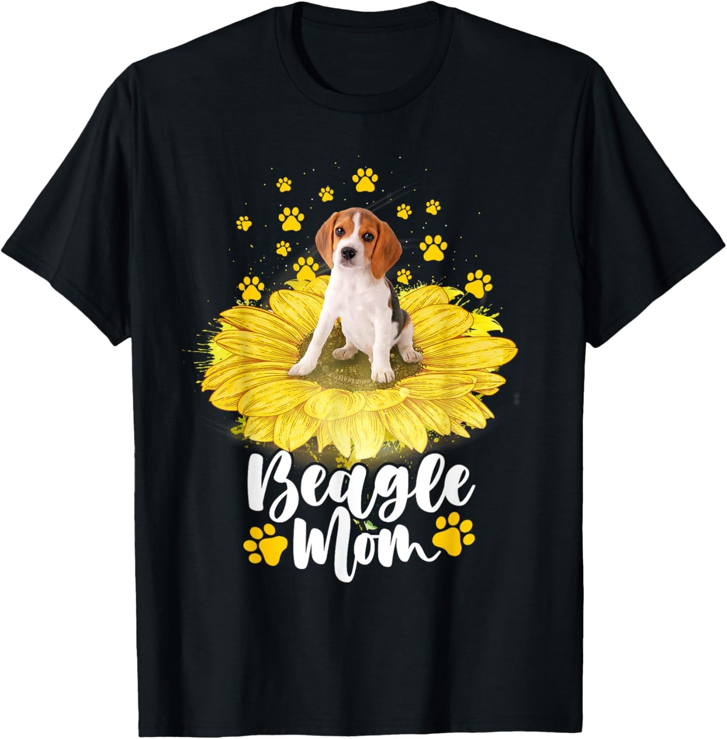 Beagle Mom - Sunflower Dog Paws Animal Lover Puppy Breeder T-Shirt - T-Shirt | Black