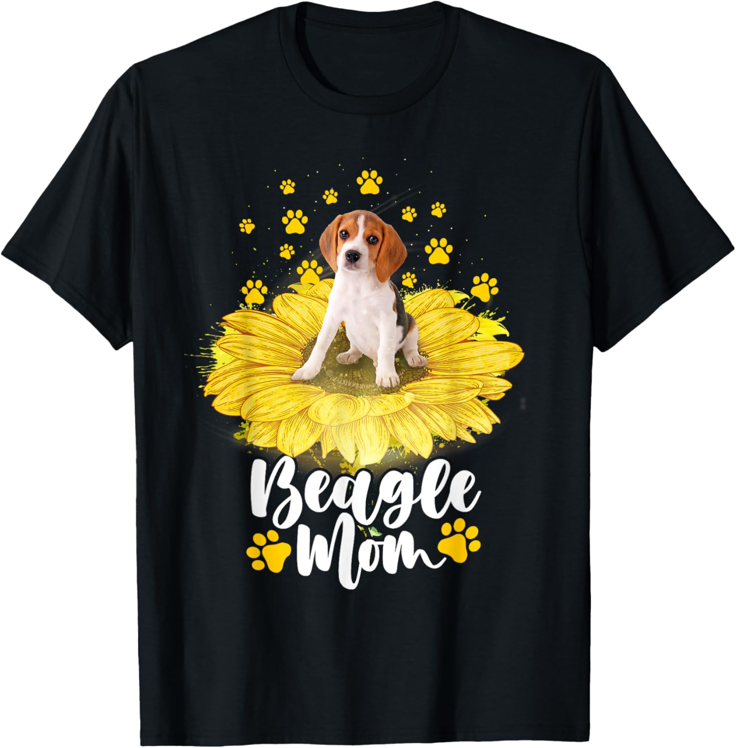 Beagle Mom - Sunflower Dog Paws Animal Lover Puppy Breeder T-Shirt - T-Shirt | Black