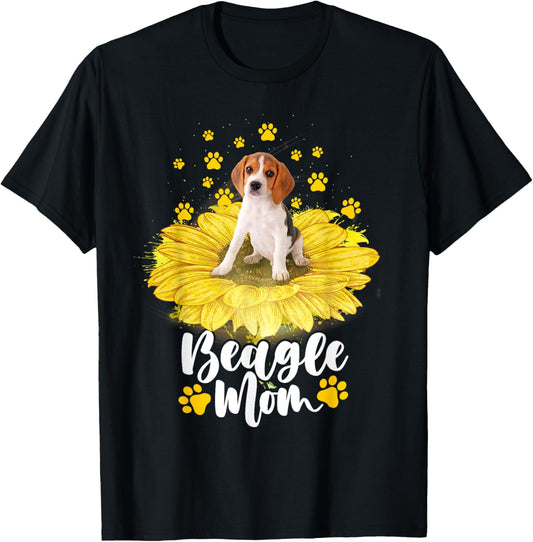 Beagle Mom - Sunflower Dog Paws Animal Lover Puppy Breeder T-Shirt - T-Shirt | Black