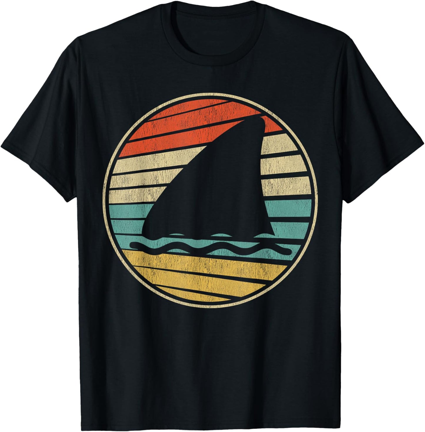 Cute Shark Fin Graphic Retro Vintage 70s 80s Shark Lover Fun T-Shirt - T-Shirt | Black