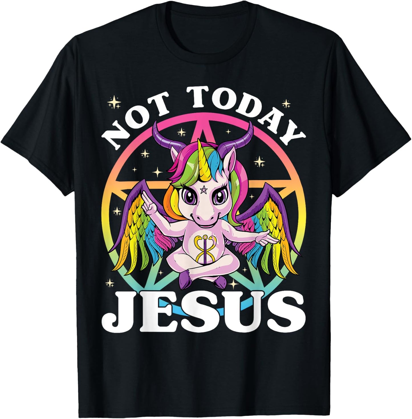 Satanic Unicorn Not Today Jesus Satan Unicorn Baphomet Sigil T-Shirt - T-Shirt | Black