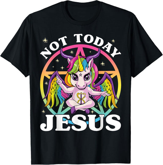 Satanic Unicorn Not Today Jesus Satan Unicorn Baphomet Sigil T-Shirt - T-Shirt | Black