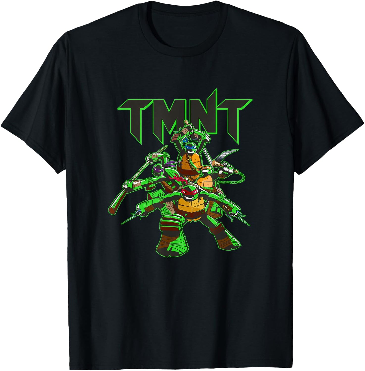 Teenage Mutant Ninja Turtles Retro Ninja Neon Glow Pose T-Shirt - T-Shirt | Black