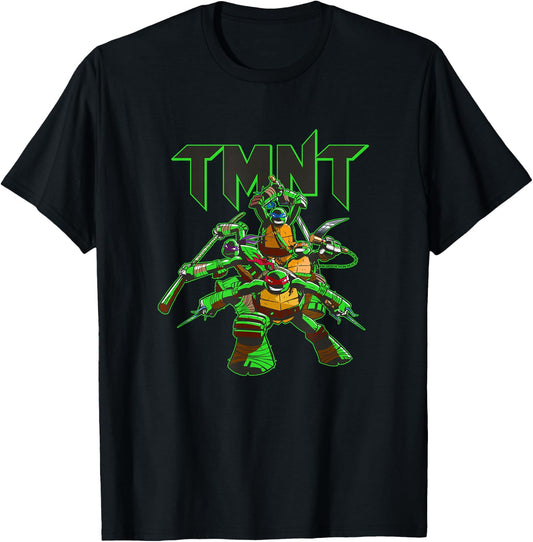 Teenage Mutant Ninja Turtles Retro Ninja Neon Glow Pose T-Shirt - T-Shirt | Black