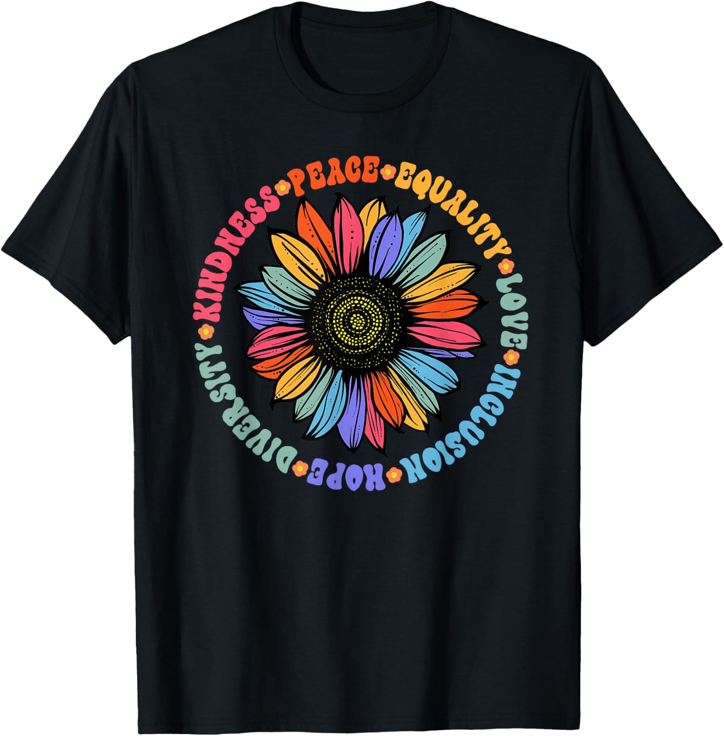 World Peace Supporter Sunflower Floral Outfit Kindness Peace Equality Love Hope Diversity Human Rights Black Floral Sunflower Pattern T-Shirt - T-Shirt | Black