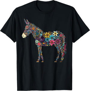 Cute Flower Donkey on summer Floral Donkey T-Shirt - T-Shirt | Black
