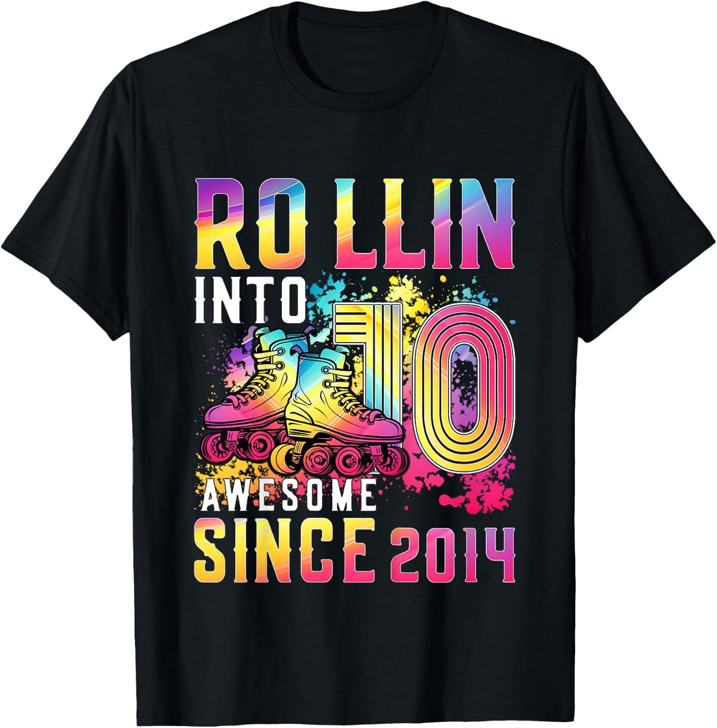 Roller Skates 10th Birthday Girl Rollin Into 10 Awesome 2014 T-Shirt - T-Shirt | Black