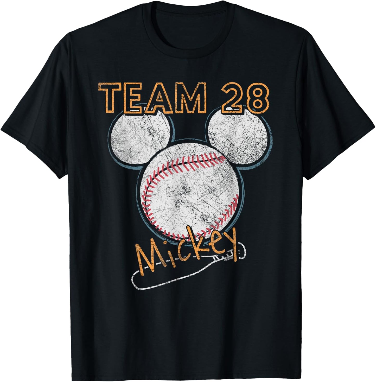 Disney Mickey Mouse Baseball Team 28 Sports Distressed T-Shirt - T-Shirt | Black