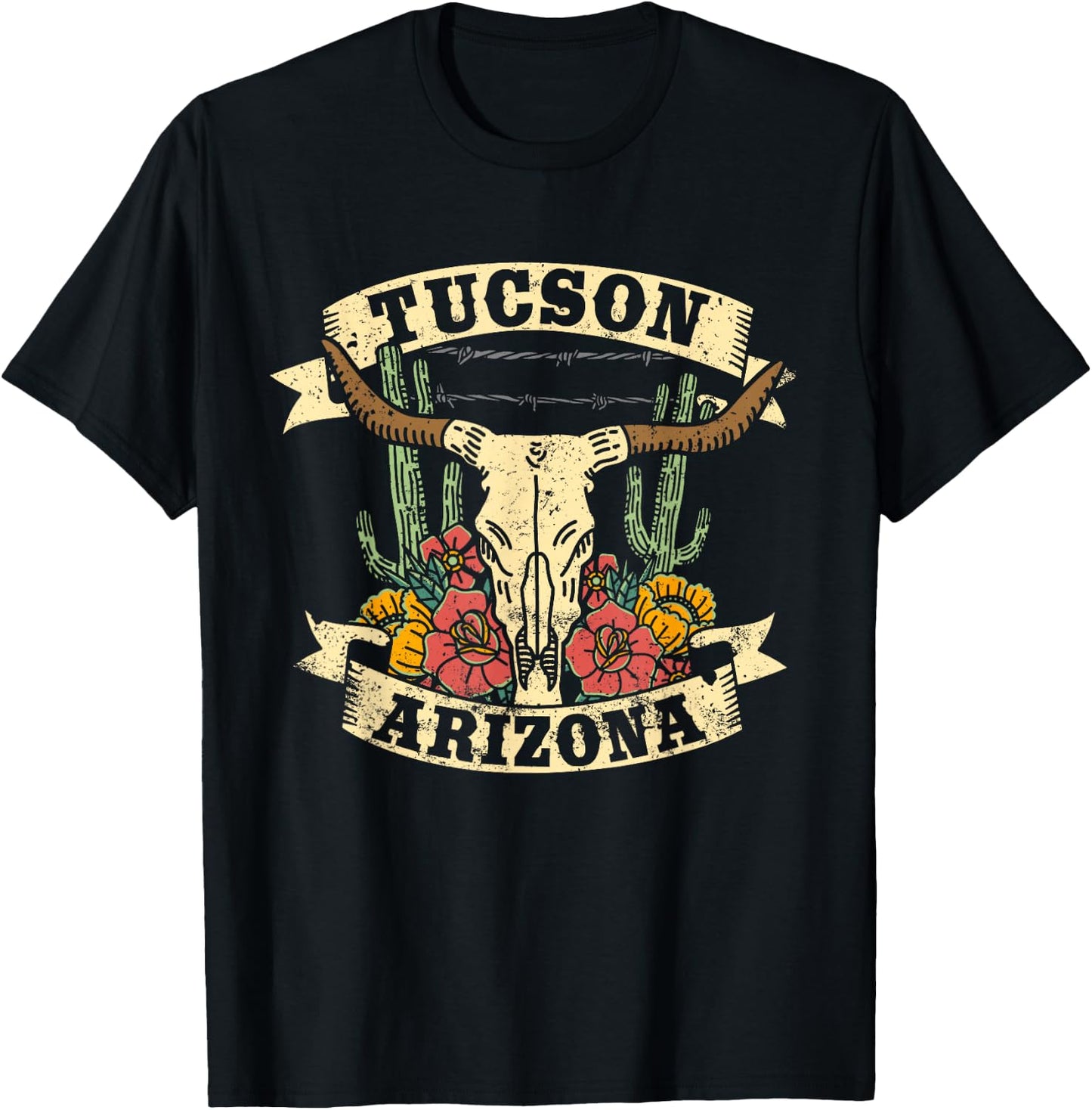 Tucson Arizona Design Desert Vintage Cactus T-Shirt - T-Shirt | Black