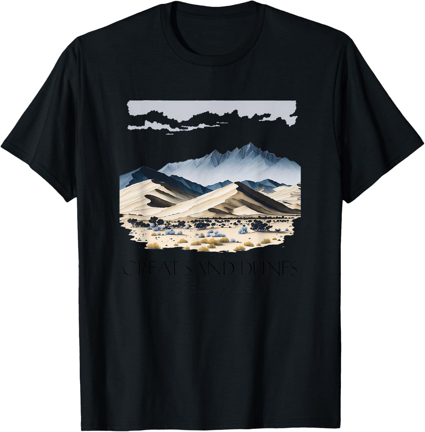 Cool Great Sand Dunes National Park Hiking Watercolor T-Shirt - T-Shirt | Black