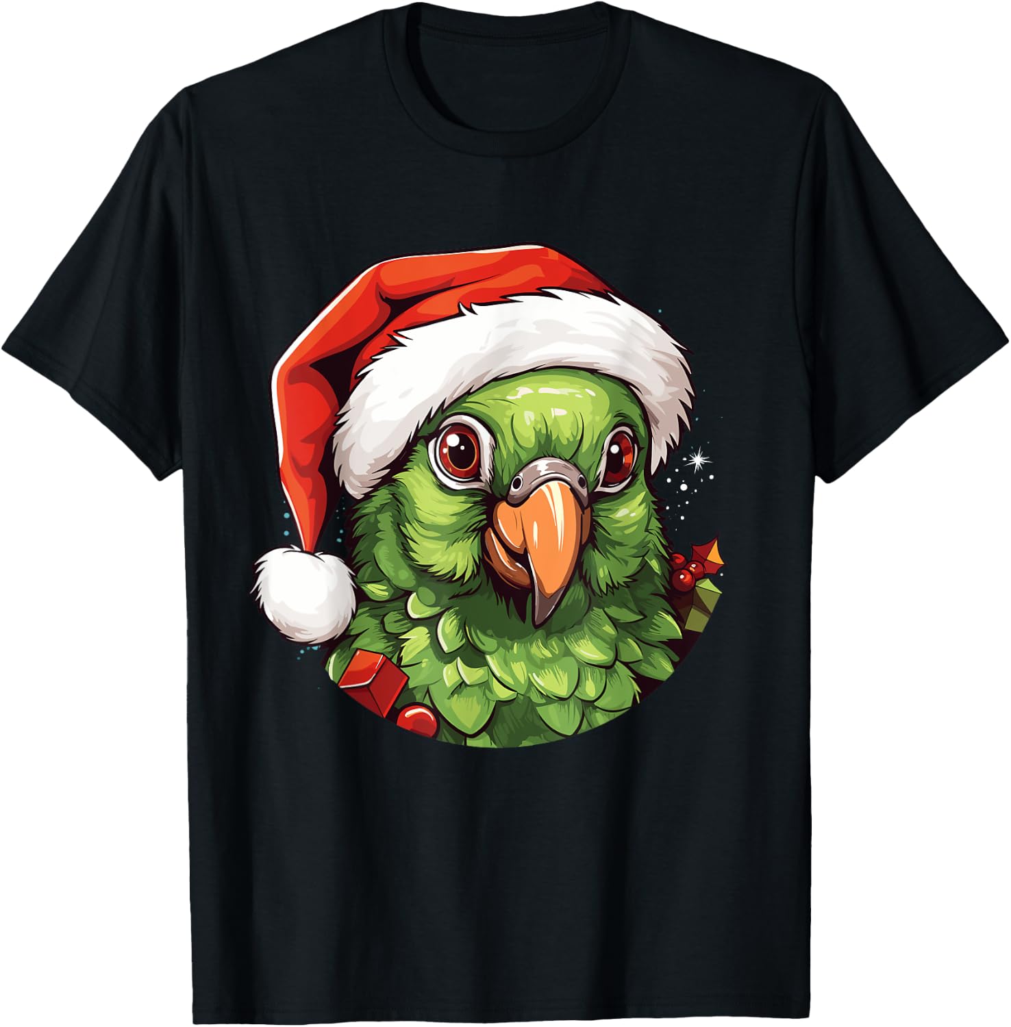Funny Green Cheek Conure Santa Hat Christmas Parrot Bird T-Shirt - T-Shirt | Black