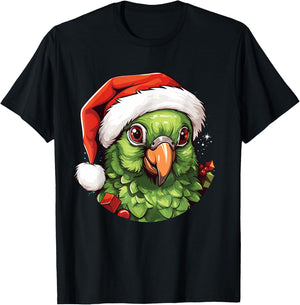 Funny Green Cheek Conure Santa Hat Christmas Parrot Bird T-Shirt - T-Shirt | Black