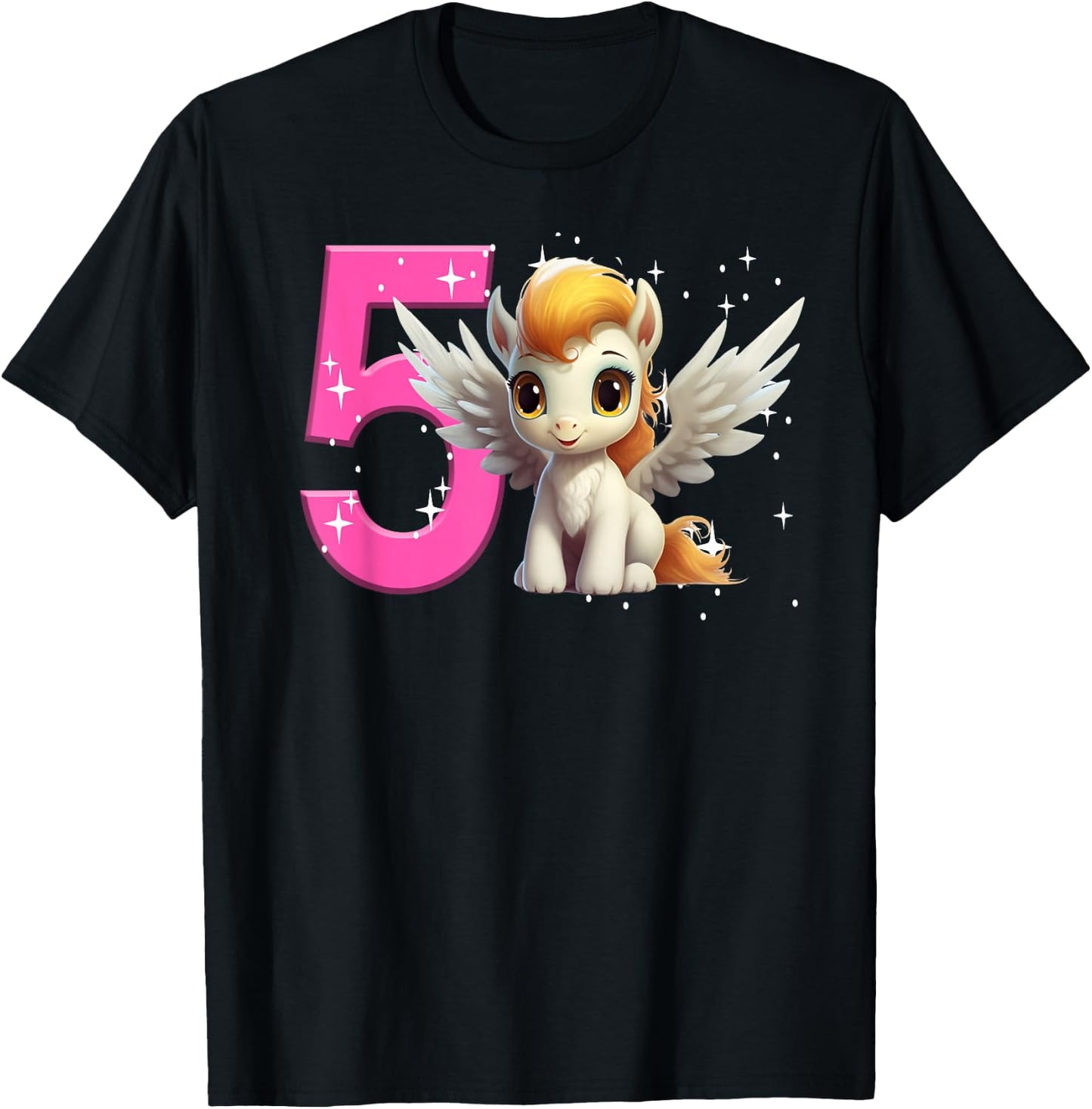 5th Birthday Girl Pegasus Birthday Shirt Party Pegasus Five T-Shirt - T-Shirt | Black