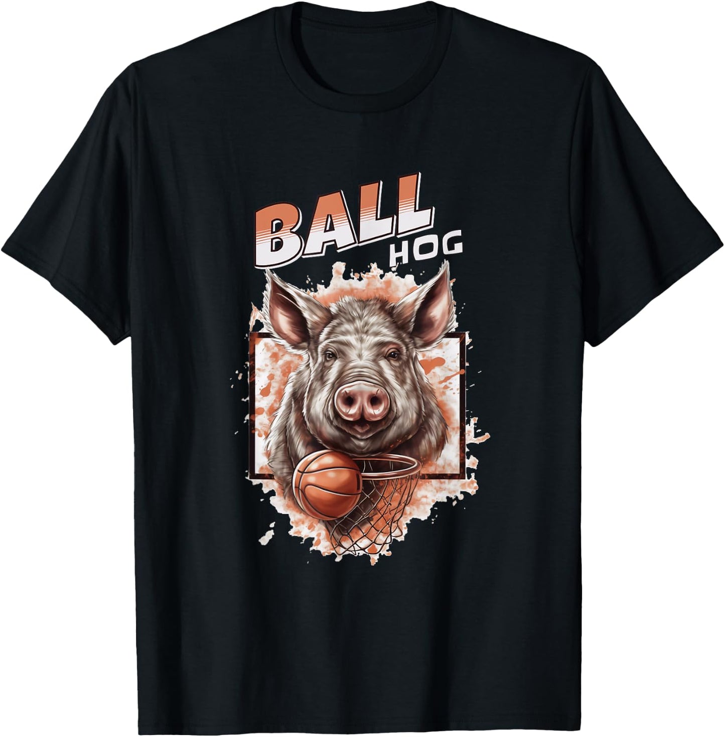 Funny Basketball Pig Ball Hog Gift Baller Player Athlete T-Shirt - T-Shirt | Black