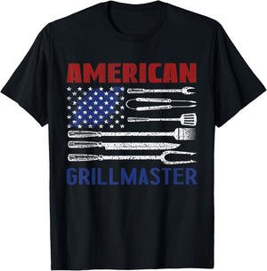 Patriotic American Flag Grill Barbeque Master Kids Men T-Shirt - T-Shirt | Black