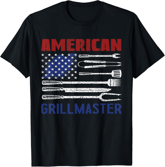 Patriotic American Flag Grill Barbeque Master Kids Men T-Shirt - T-Shirt | Black