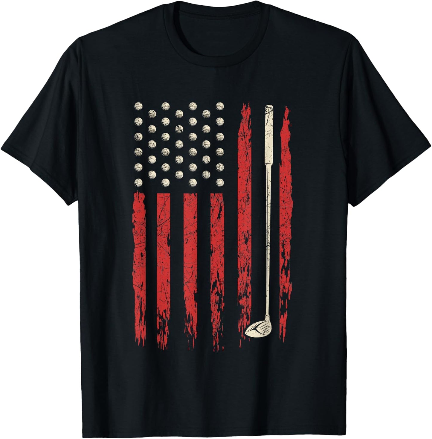 Patriotic American Flag Golf Vintage USA Flag Golfer Men T-Shirt - T-Shirt | Black