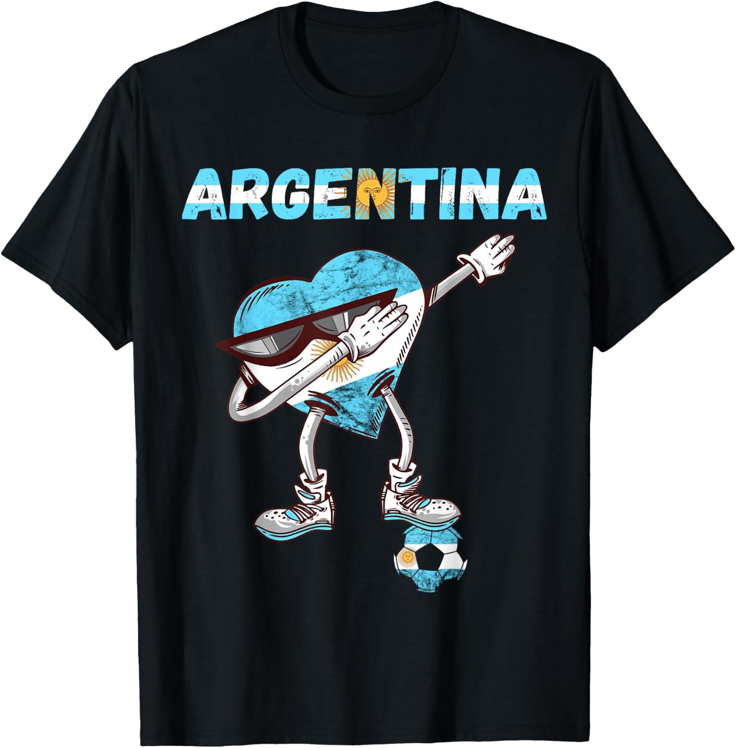 Argentinian Soccer Team Heart Sun Of May Argentina Flag T-Shirt - T-Shirt | Black