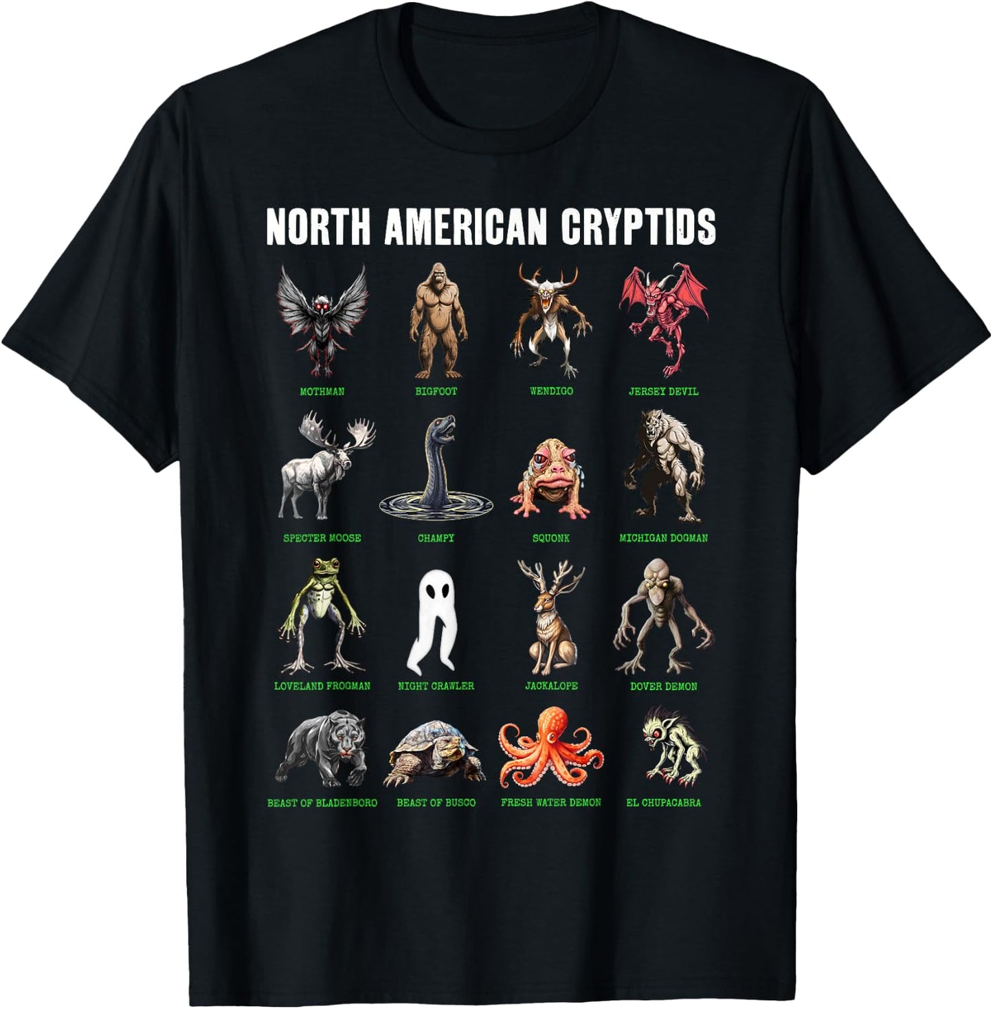 North American Cryptids Cryptozoology T-Shirt - T-Shirt | Black