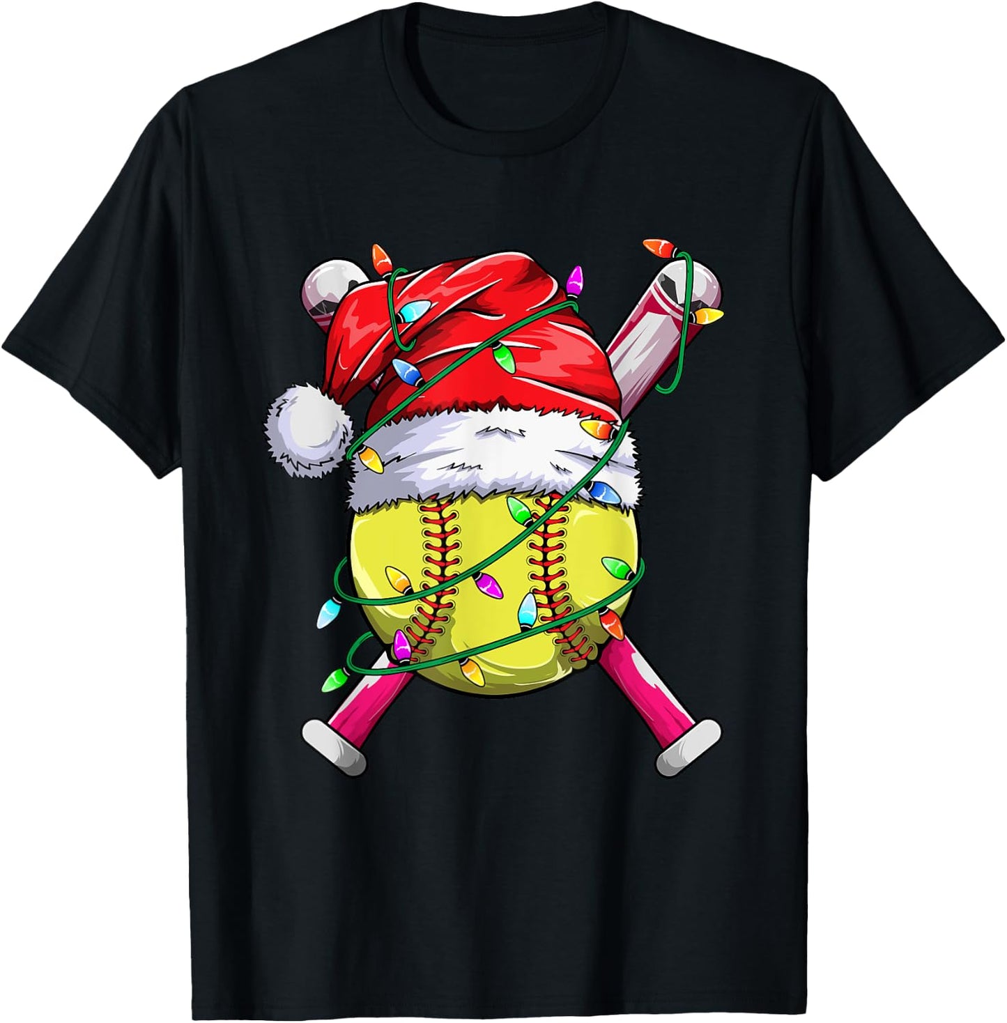 Santa Sports Design- Women Girls Christmas Softball Player T-Shirt - T-Shirt | Black