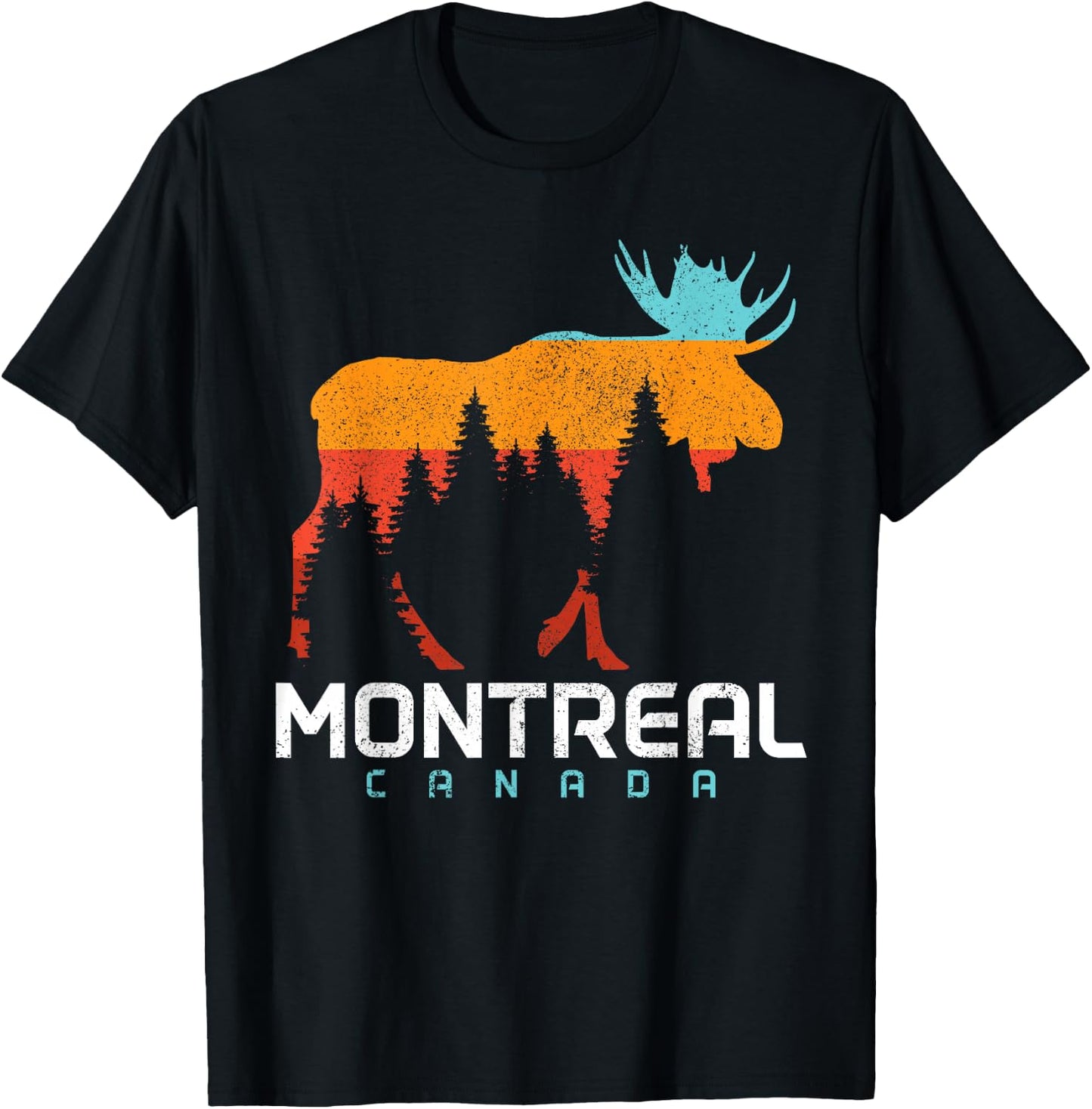 Montreal Quebec Canada Vintage Pride Souvenir Moose Nature T-Shirt - T-Shirt | Black