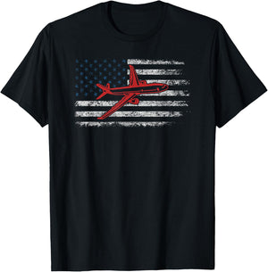 US Flag Airplane Patriotic American Pilot 4th of July T-Shirt - T-Shirt | Black