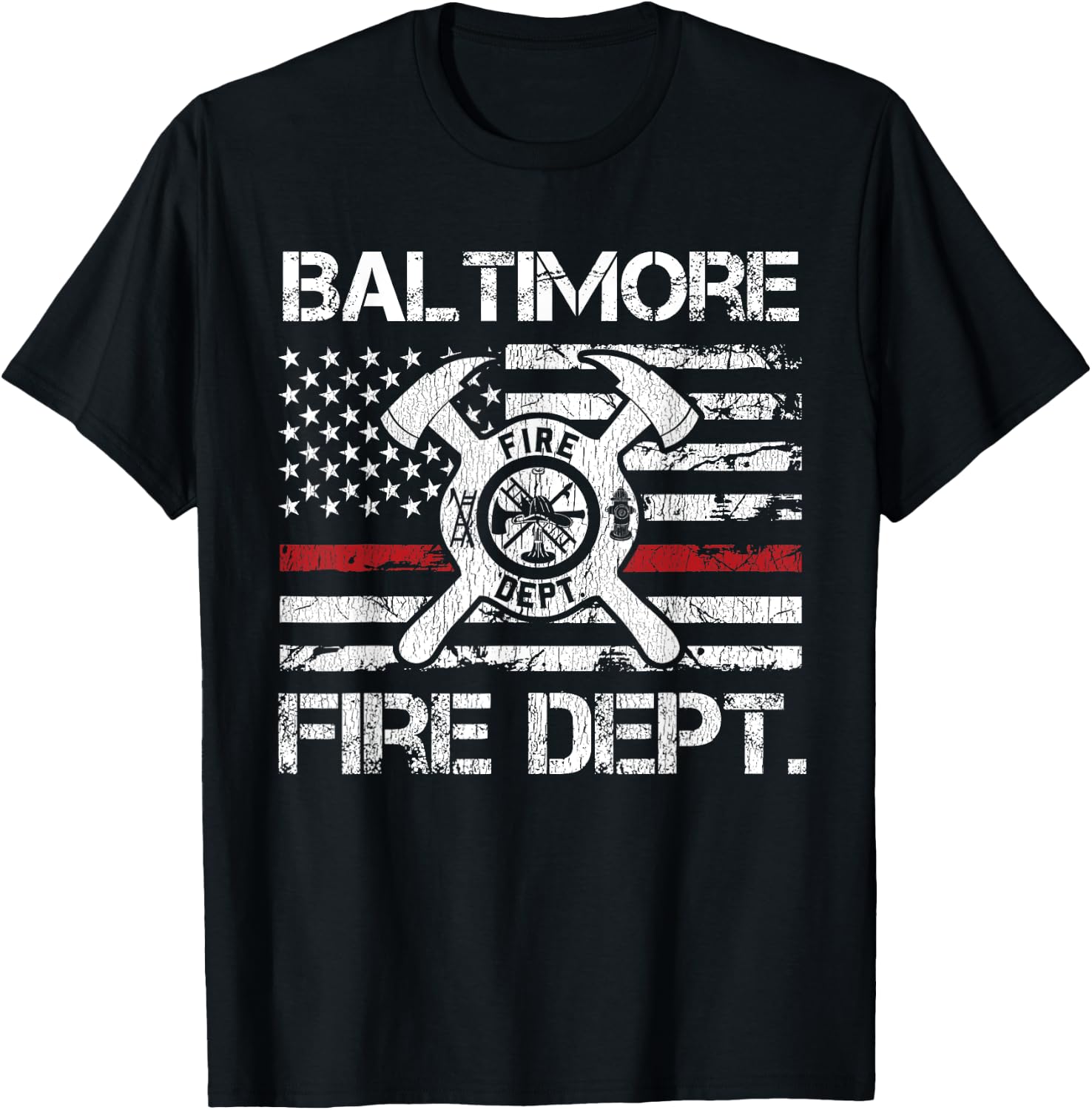 Baltimore Maryland Fire Department Thin Red Line Logo T-Shirt - T-Shirt | Black