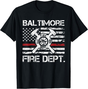 Baltimore Maryland Fire Department Thin Red Line Logo T-Shirt - T-Shirt | Black