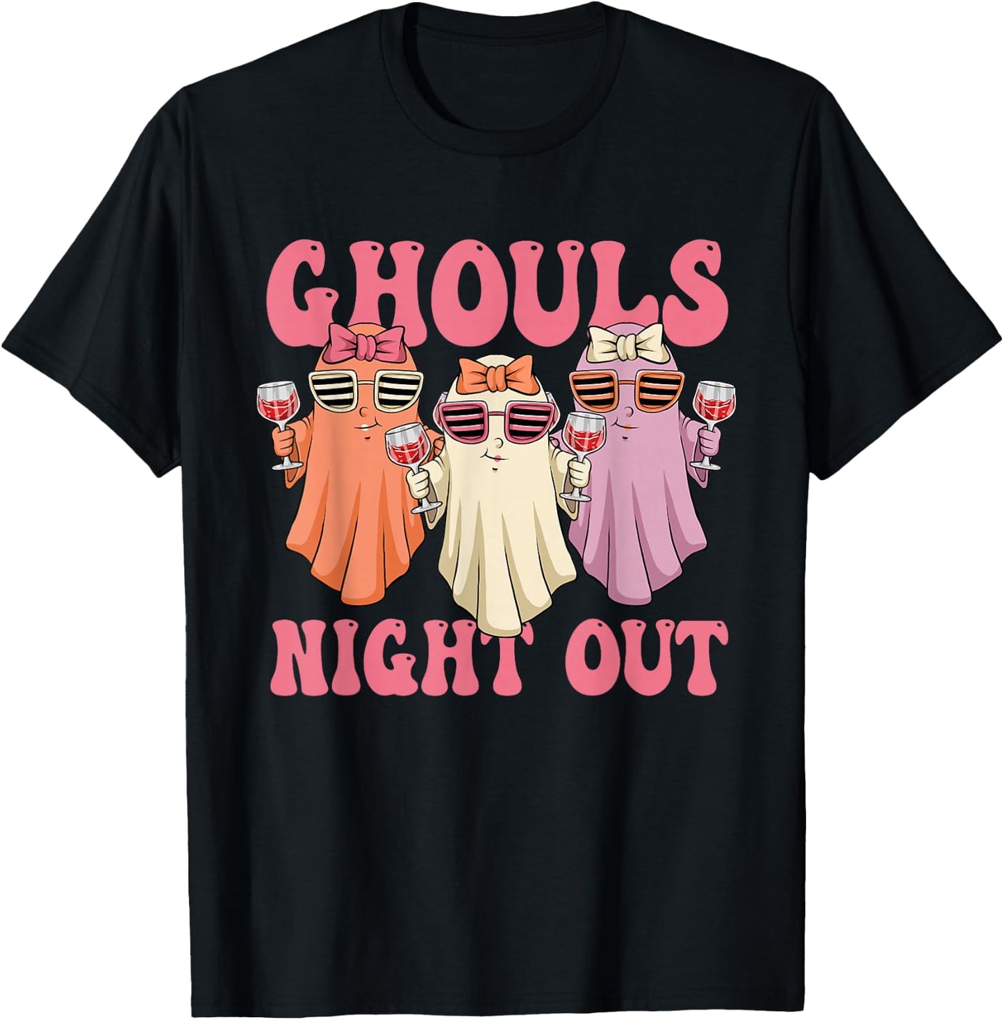 Ghouls Night Out Spooky Women Halloween Party Wine Ghosts T-Shirt - T-Shirt | Black