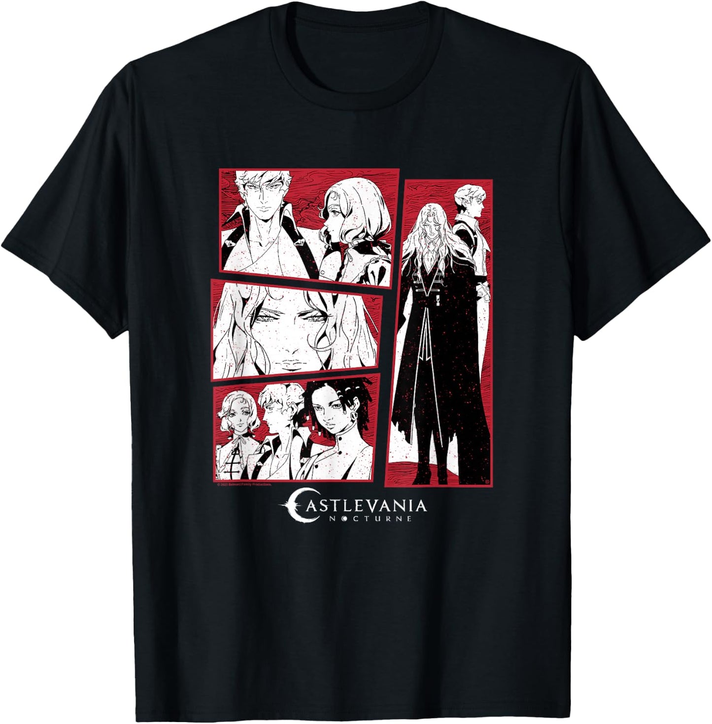 Castlevania: Nocturne Main Characters Blood Stained Panels T-Shirt - T-Shirt | Black