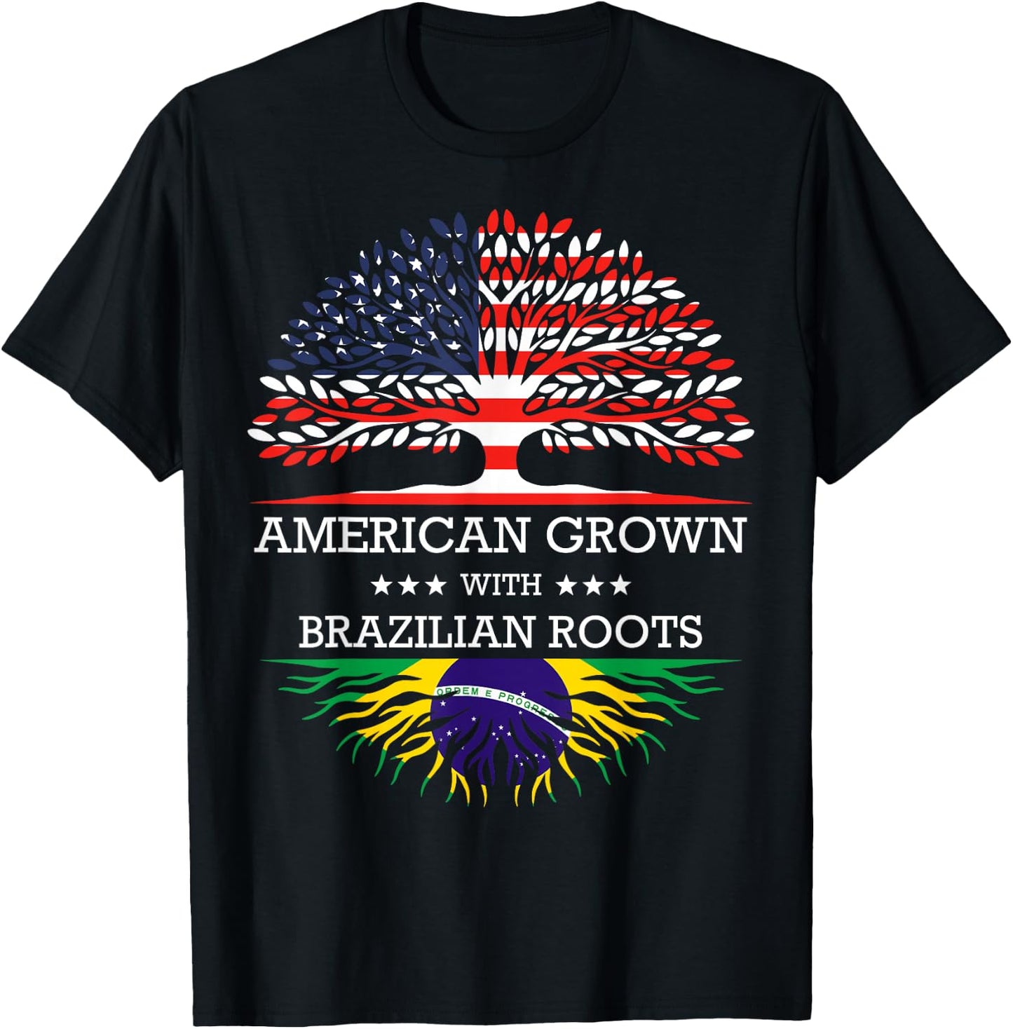 American Grown with Brazilian Roots USA Flag T-Shirt - T-Shirt | Black