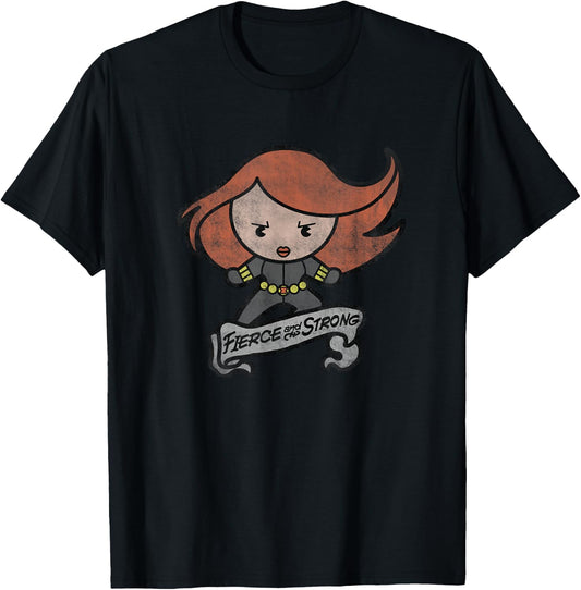 Marvel Kawaii Fierce And Strong Chibi Black Widow Distressed T-Shirt - T-Shirt | Black