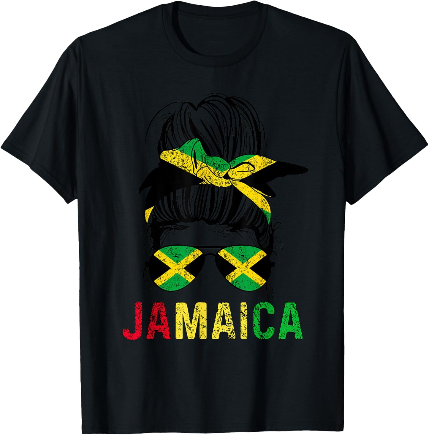 Jamaican Girl Messy Hair flag Jamaica Pride Patriotic T-Shirt - T-Shirt | Black