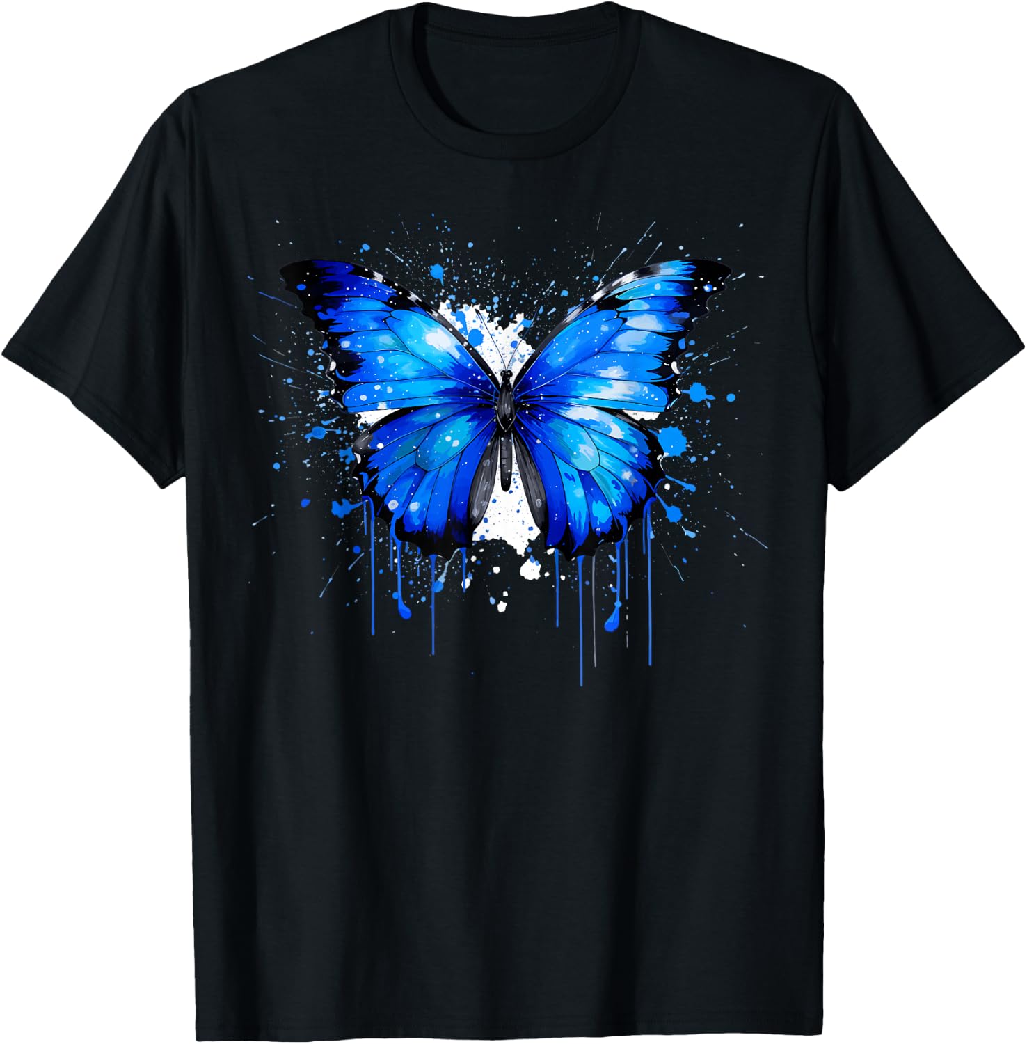 Blue Morpho Butterfly Paint Splatter, Lepidopterology Morpho T-Shirt - T-Shirt | Black