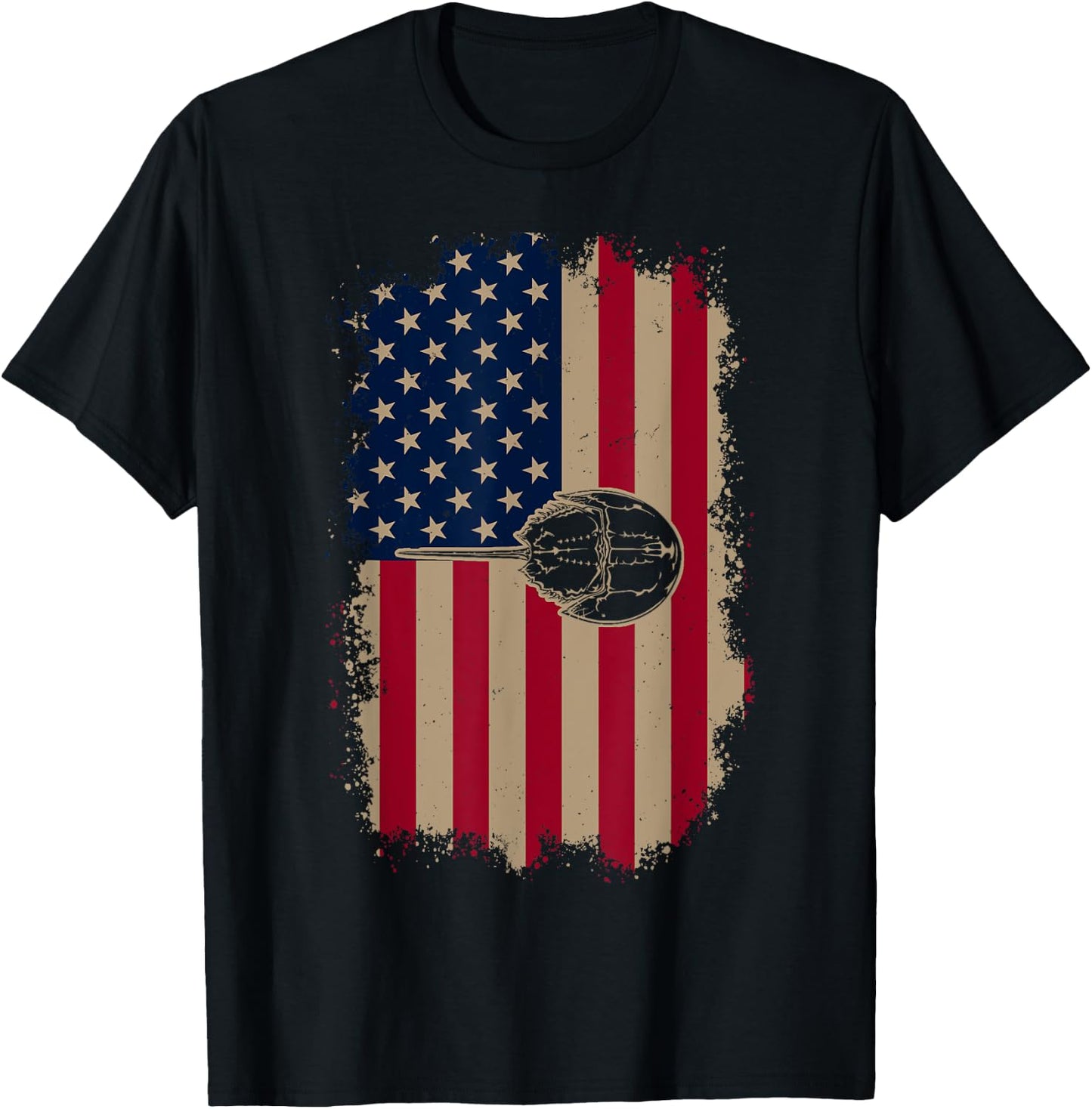 American US Flag Horseshoe Crab T-Shirt - T-Shirt | Black