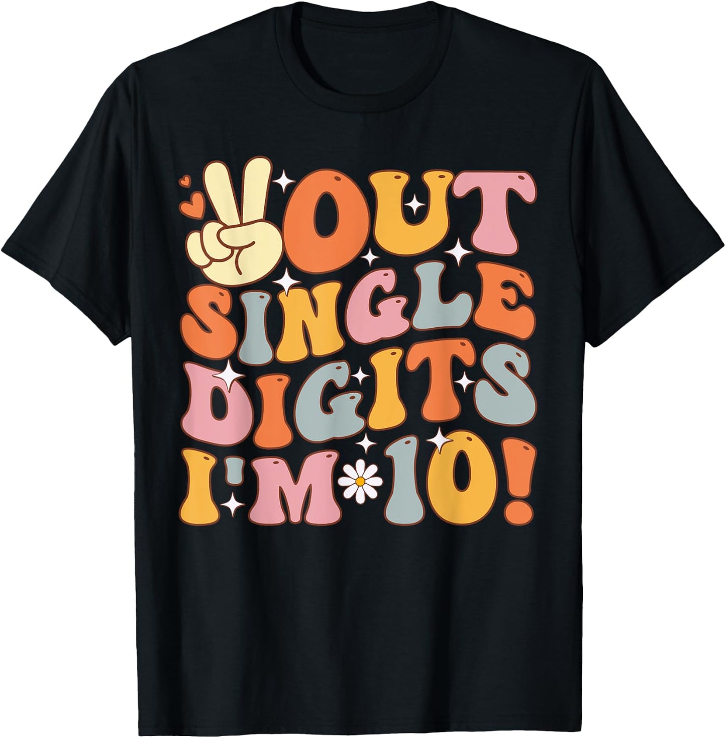 Peace Out Single Digits Retro Groovy 10th Birthday Kids Girl T-Shirt - T-Shirt | Black