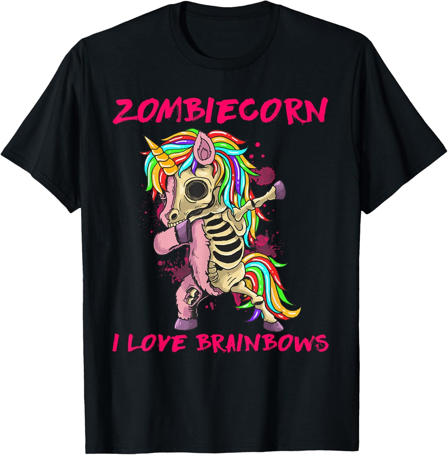 Zombiecorn I Love Brainbows Zombie Halloween Unicorn Lovers T-Shirt - T-Shirt | Black