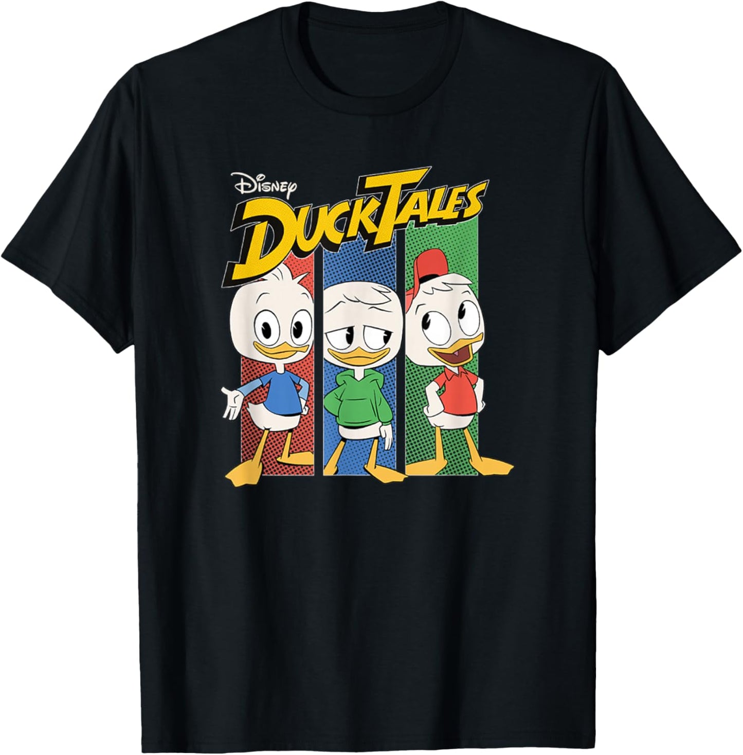 Disney DuckTales Dewey Huey & Louie Vertical Panels Logo T-Shirt - T-Shirt | Black