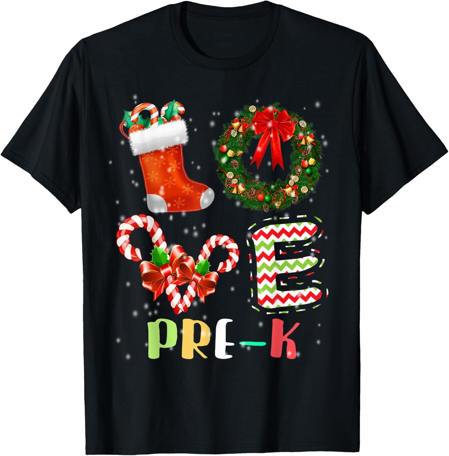 Love Pre-K Christmas Teacher T-Shirt - T-Shirt | Black