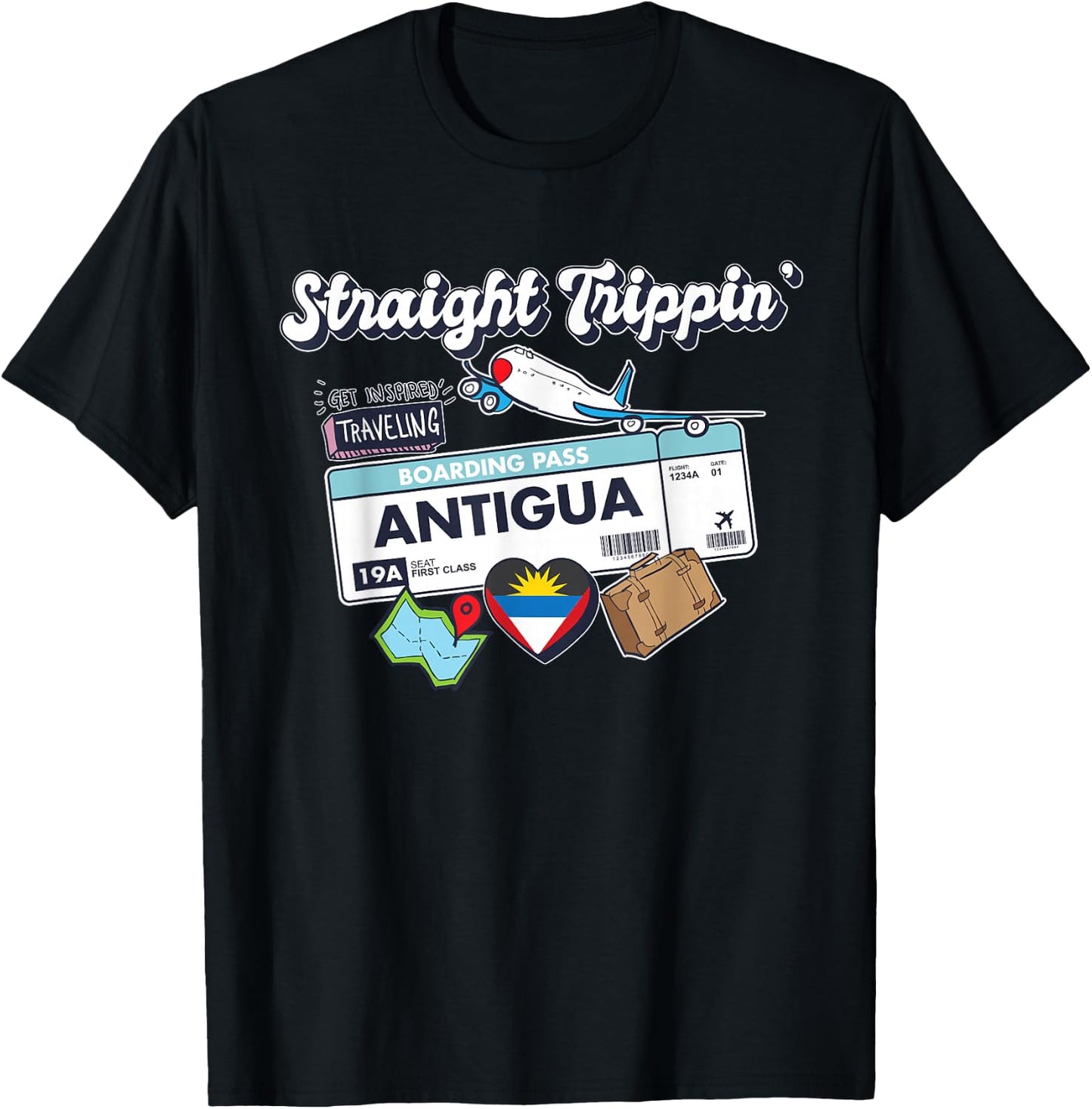 Straight Trippin' Antigua Vacation Tour Travel Trip Matching T-Shirt - T-Shirt | Black