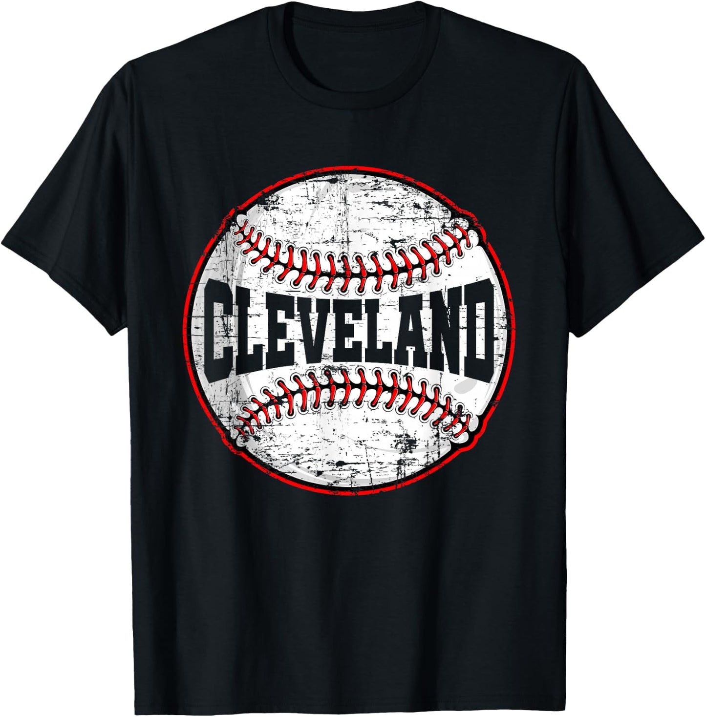 Baseball Lover Men Women Vintage Cleveland Cityscape T-Shirt - T-Shirt | Black