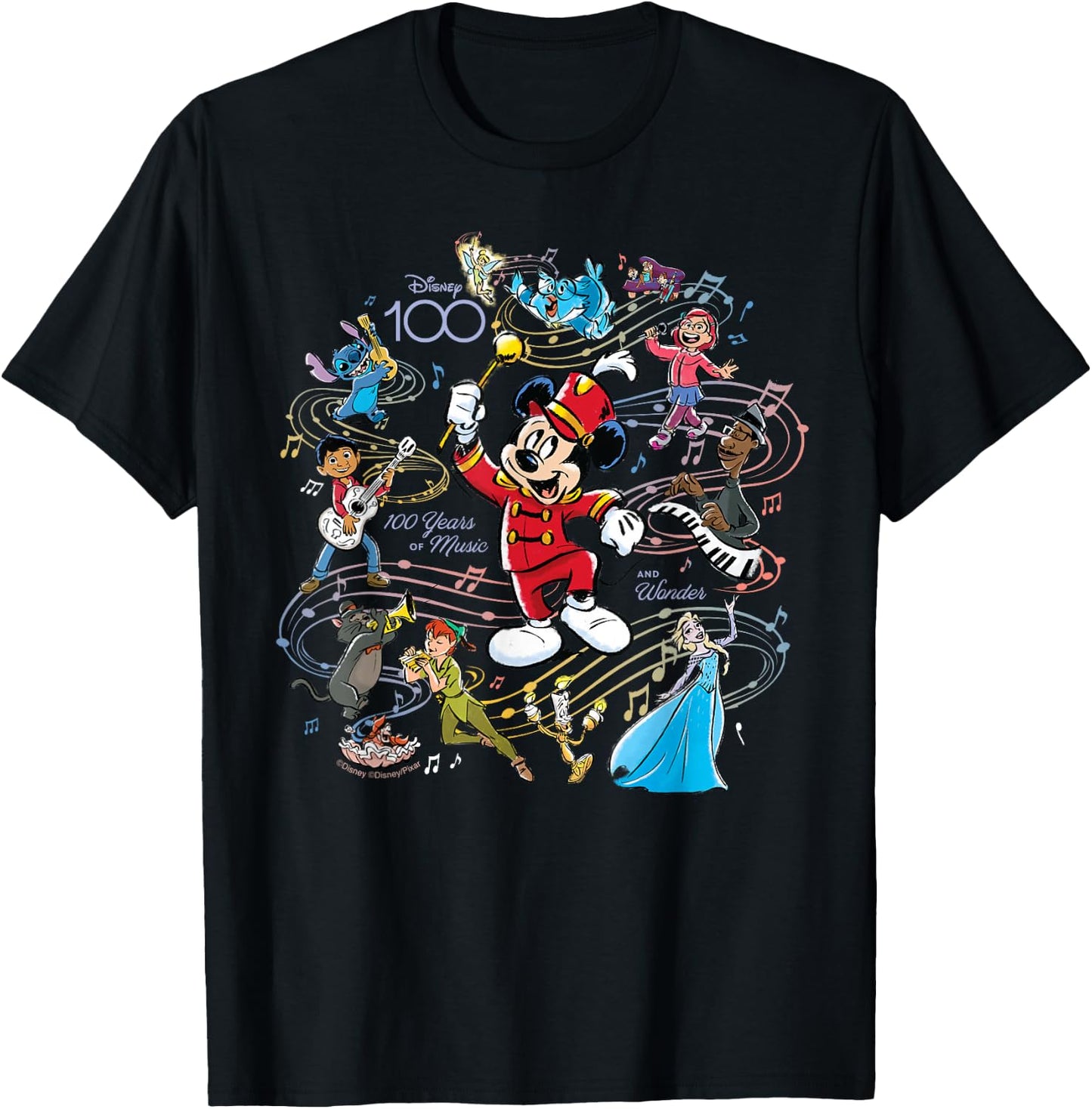 Disney 100 Years of Music and Wonder Mickey Full Color D100 T-Shirt - T-Shirt | Black