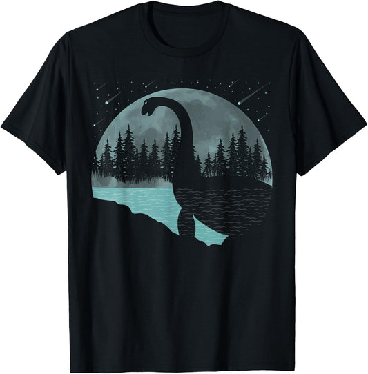 Loch Ness Monster Graphic Full Moon Trees And Stars! Nessie T-Shirt - T-Shirt | Black
